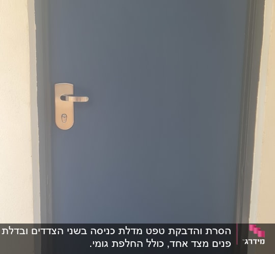 דלת כחולה עם ידית כסופה ומנעול